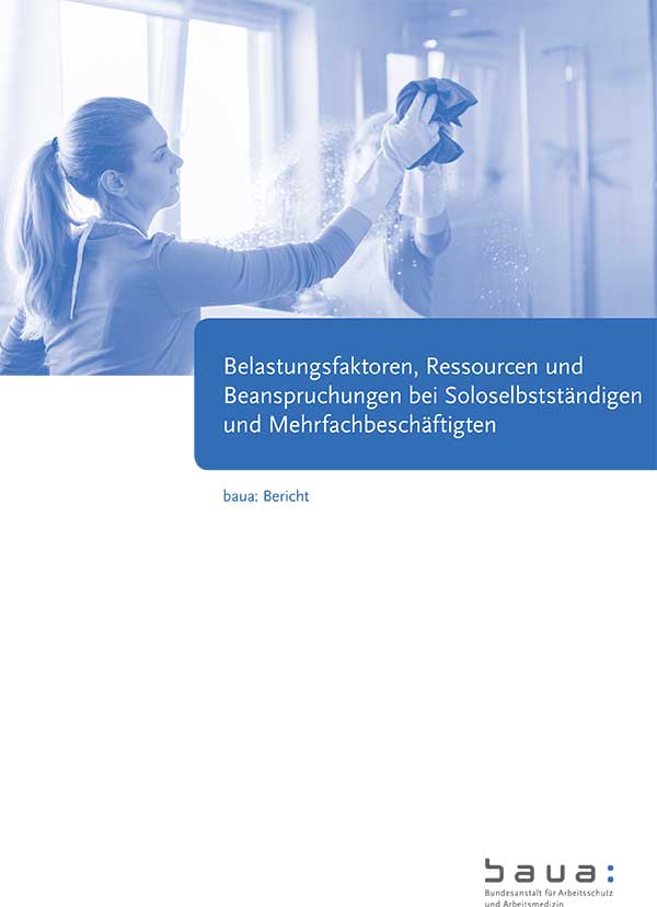 Titel der Publikation "Belastungsfaktoren, Ressourcen und Beanspruchungen bei Soloselbstständigen und Mehrfachbeschäftigen".